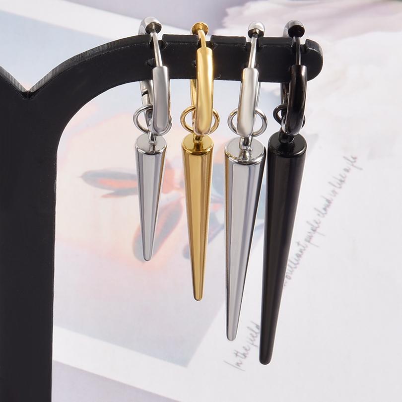 Nicht verblassend Unterschiedliche Länge Spitzkegel Hängeohrringe Edelstahl Runde Creolen für Damen Herren Schmuck Ohrpiercing Geschenk