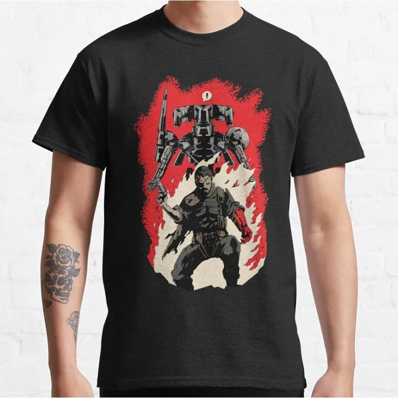 Cyborg Ninja Metal Gear Solid Gray Fox Vintage Videogame MGS Printed T Shirt for Men 100 Cotton Plus Size Mens Clothing