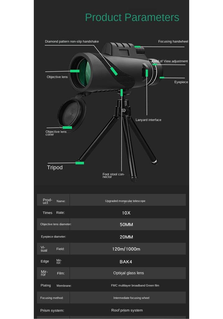 High-Definition Portable Monocular Telescope for Outdoor Hunting & Camping