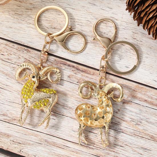 Keychain Pendant Sparkling Rhinestones Inlaid Goat Design Key Holder with Lobster Clasp Lightweight Car Hangers Decorative Pendant