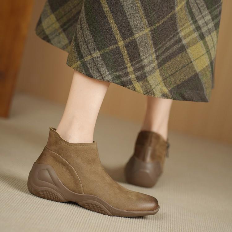 Retro Style Polished Square Head Thick-soled Martin Boots Women's 2025 New Leather Fashion Wedge and Ankle Boots Soft-soled Short Boots