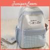 Fashion Grid Cat Embroidery School Backpack Featuring Colorful Collide Design And Padded Shoulder Straps For Daily Use