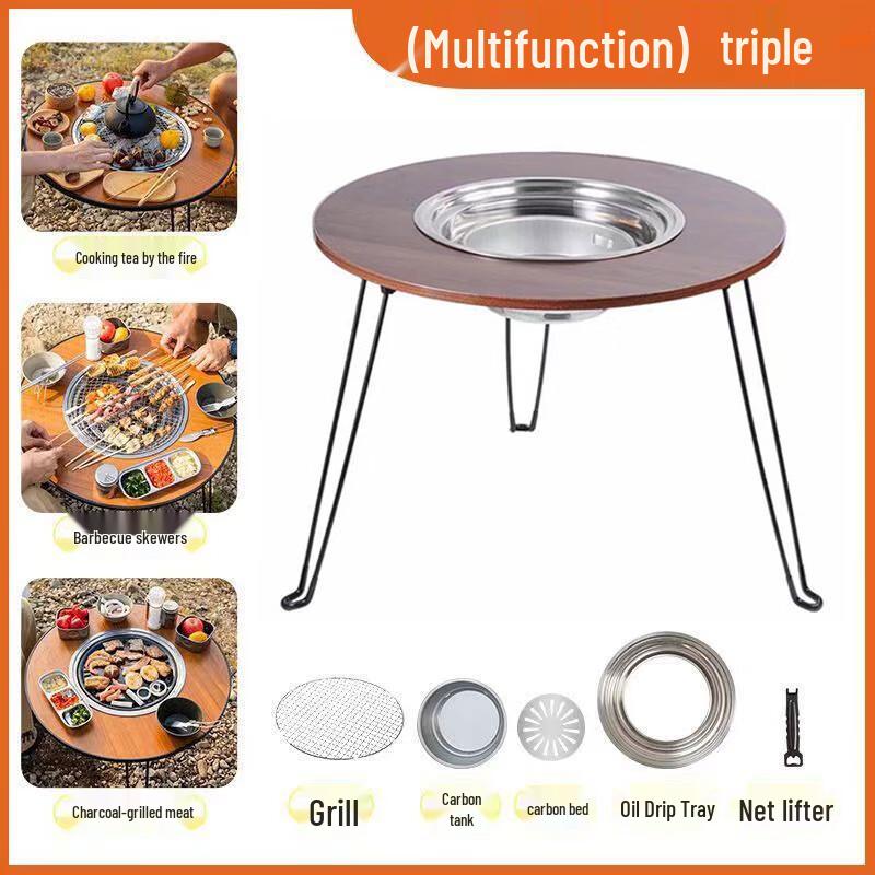 Outdoor Foldable BBQ Grill with Fire Pit Table Set Standard