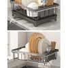 Adjustable Sink Drain Rack Dishes Bowls Fruits Vegetables Kitchen Countertop Organizer Modern Minimalist Metal
