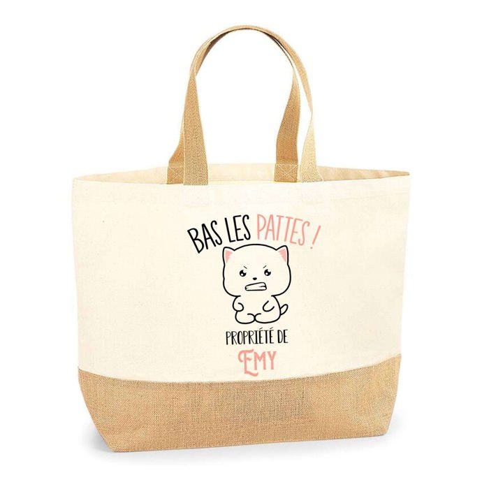 Tote bag en jute - PLANETEE - Emy Bas les pattes - Prénom personnalisable - Fabriqué en France - Éco-responsable