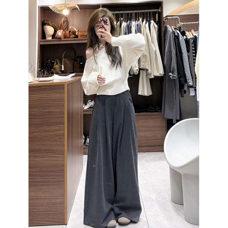 2025 Autumn/Winter Fashionable Maternity Wide-Leg Floor-Length Wool Trousers with Slimming Effect L