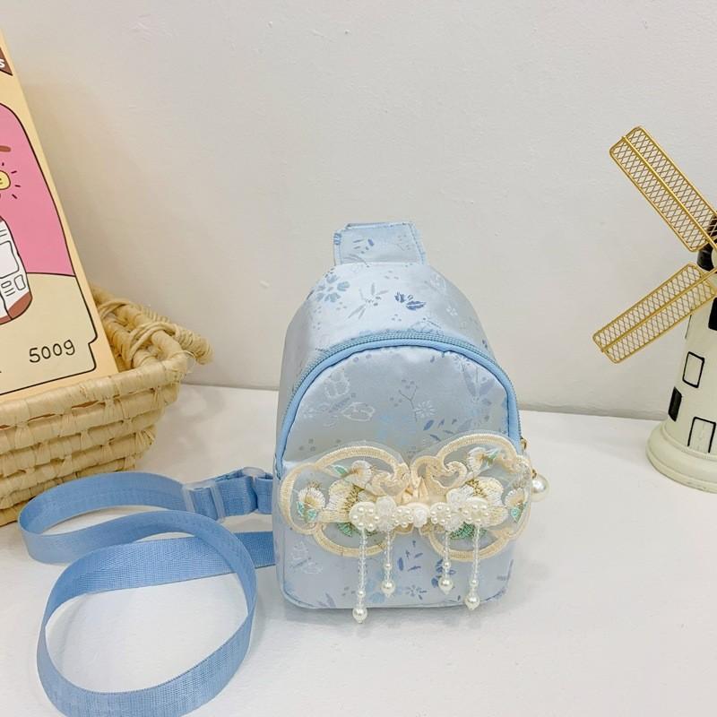 Charming Children's Handbag With Pearl Accents And Bowknot Geometric Patterns