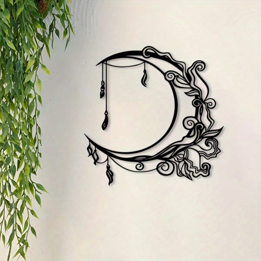 Bohemian Moon Floral Metal Wall Decor Vintage Wrought Iron Fringe Weather Resistant Office Terrace Gift