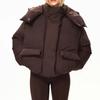 Unisex Winter Solid Color Streetwear Hooded Puffer Jacket Loose Fit Casual Cotton Coat