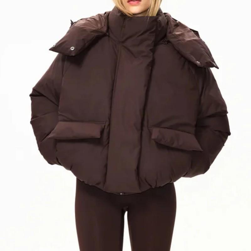 Unisex Winter Solid Color Streetwear Hooded Puffer Jacket Loose Fit Casual Cotton Coat