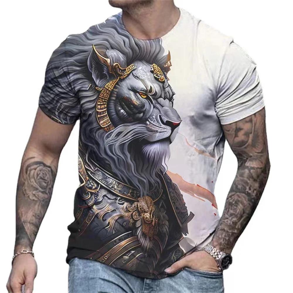 

Вінтажна чоловіча футболка з тваринами, нова літня футболка з короткими рукавами, лев, старий тигр, вовк, 3d-принт, футболка Harajuku, святковий повсякденний одяг 6XL