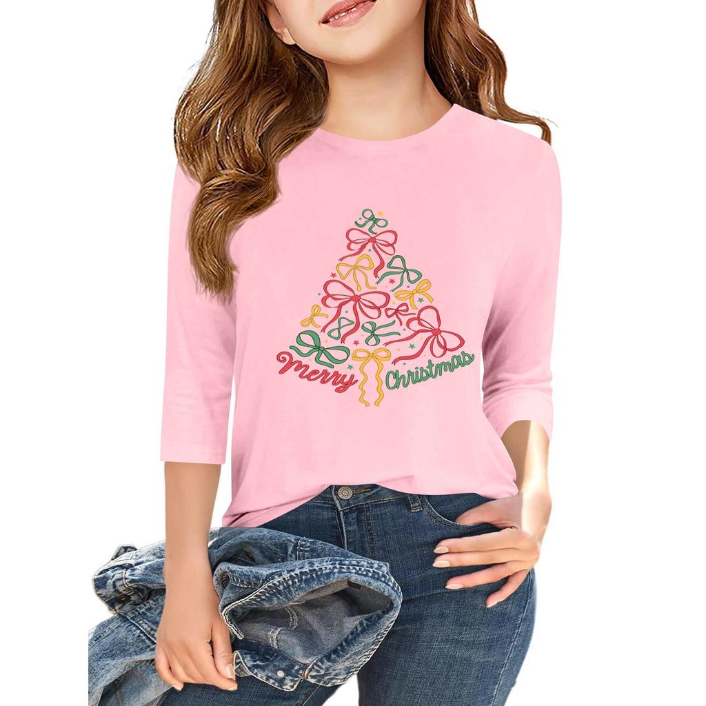 Children's 3/4 Sleeve Independence Day Printed Round Neck Casual T-shirt