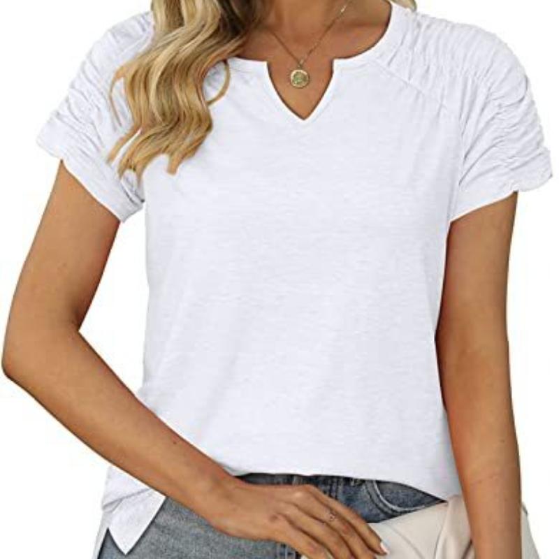 Women's V-Neck Shoulder Sleeve  T-Shirts Short Sleeve Top Women's