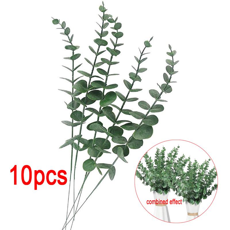 10PCS Artificial Plants Eucalyptus Leaves Green Leaf DIY Flower For Home Decoration Wedding Party Floral Bouquets Fake Plant FH7