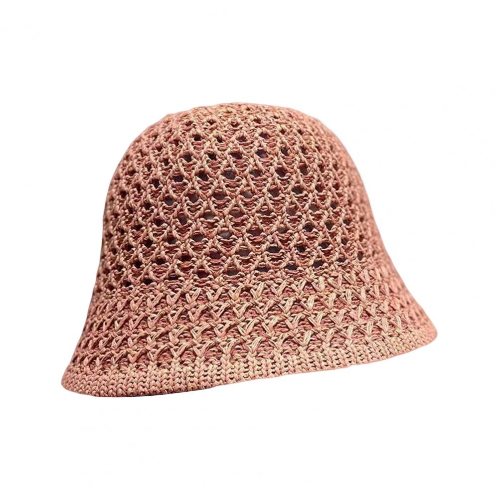Women Basin Hat Hollow Breathable Sun Fisherman Hat Solid Color Dome Short Brim Anti UV Bucket Hat
