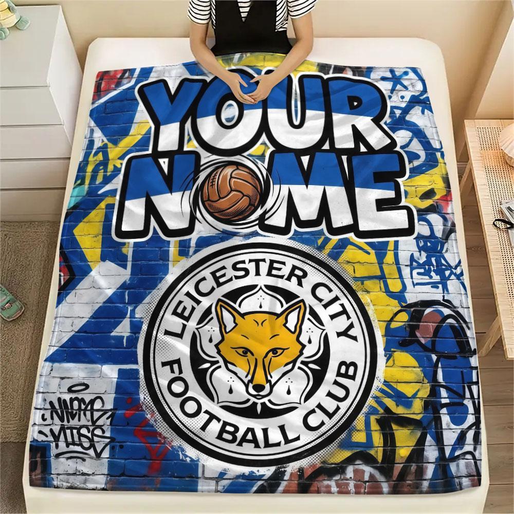 Custom Name,Leicester City FC Printed Flannel Blanket, soft throw for bedroom sofa, washable, Christmas present, great gift.