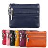 Women's Genuine Leather Coin Purse Mini Pouch Change Wallet with Keychain NEW Three Zipper Fashion Multicolor