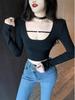 Damen Weinrot Schmal Geschnitten Langarm U-Ausschnitt Basisschicht Oberteil - Tailliert, Schick und Hochwertiges Winter-T-Shirt