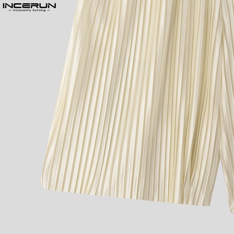 INCERUN Men Elastic Waist Pleated Casual Loose Half Pants Shorts