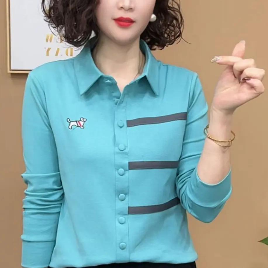 

Минималистичная женская рубашка-поло приталенного силуэта, весна-осень 2025 5XL (150-160 jin) озеро синий