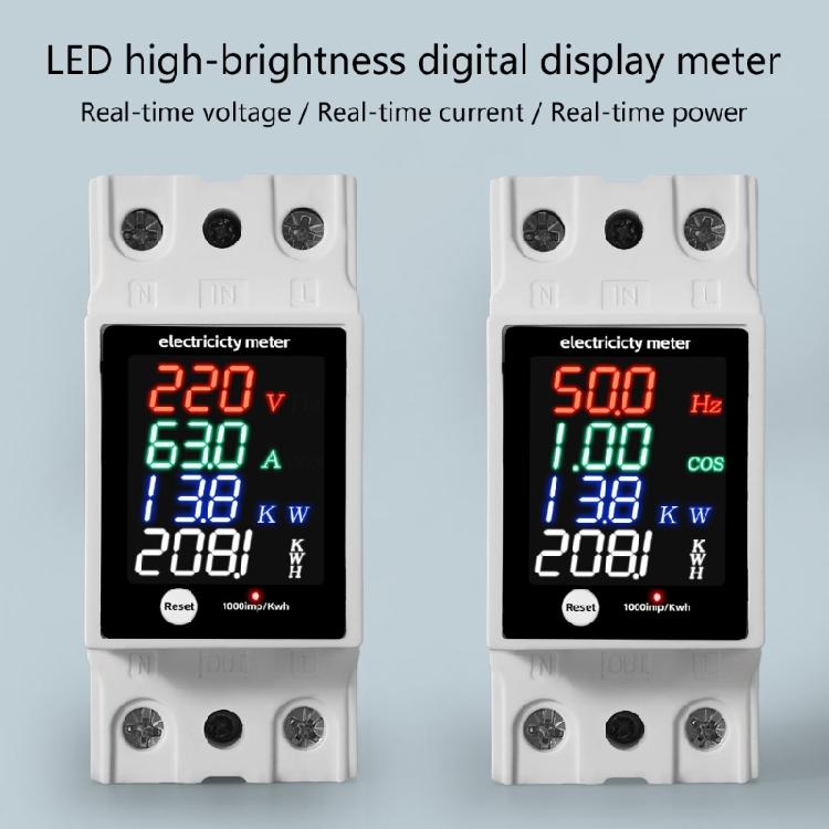 High Accuracy Electrical Parameters Meter Electric Current Power Monitors DIN Rail Mount Flame Retardant Case LED Display