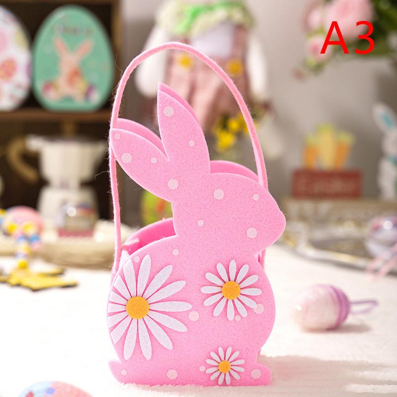 3D Bunny Soft Felt Candy Tote Bag Easter Gift Storage Basket Egg Hunt Party Bag for Gifting