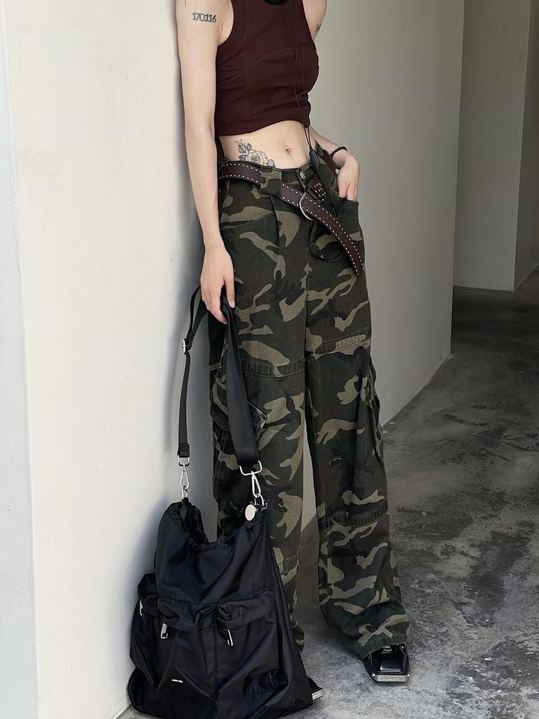 Unisex High-Waist Loose Fit Camouflage Hip-Hop Overalls
