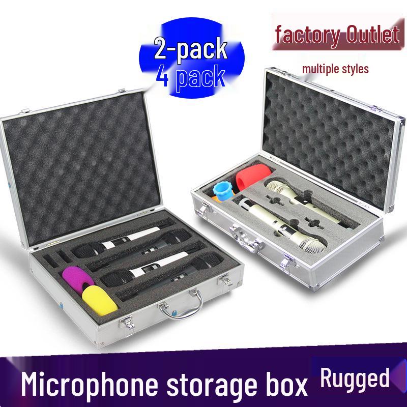 KTV Portable Wireless Microphone Storage: 2-Piece Aluminum Case for Handheld & Lavalier Mics.