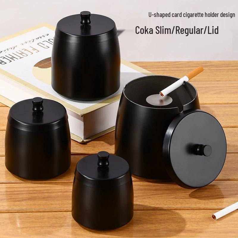 Stainless Steel Windproof Ashtray with Lid for Home, Restaurant, Cafe, or Hotel - Customizable Logo.