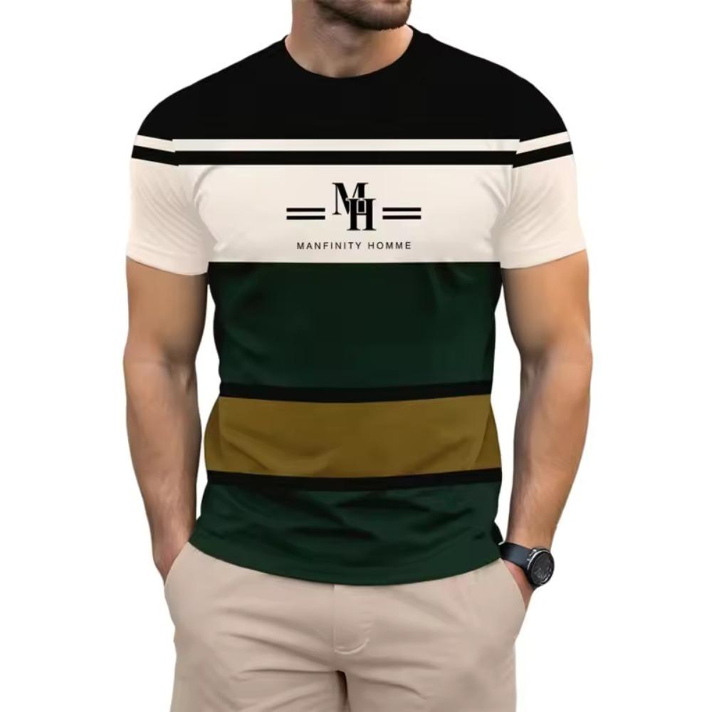 Colorful Striped Small Icon Simple Fashionable Comfortable Soft Breathable Large Loose Casual Short Sleeved Men's T-shirt