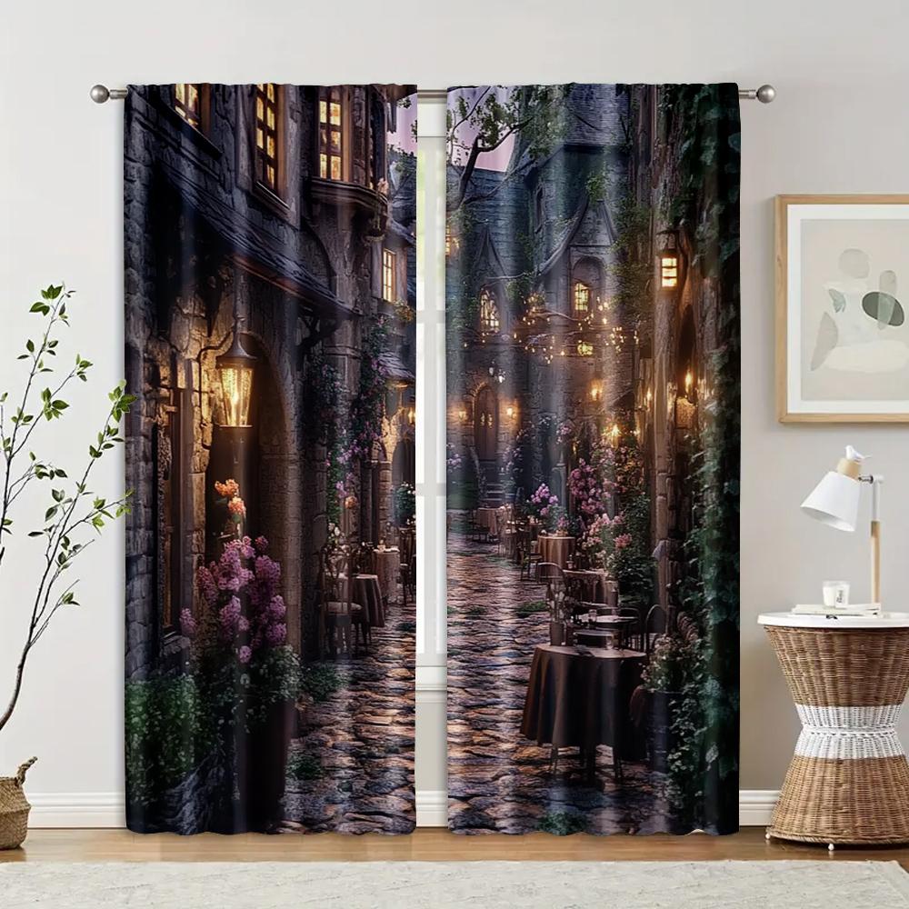 

2 шт., фильтрующие шторы (исключая удилища, неподвижный, без батареек) Очаровательный дождливый день для использования в спальнях и гостиных 29x65in(75x166cm)