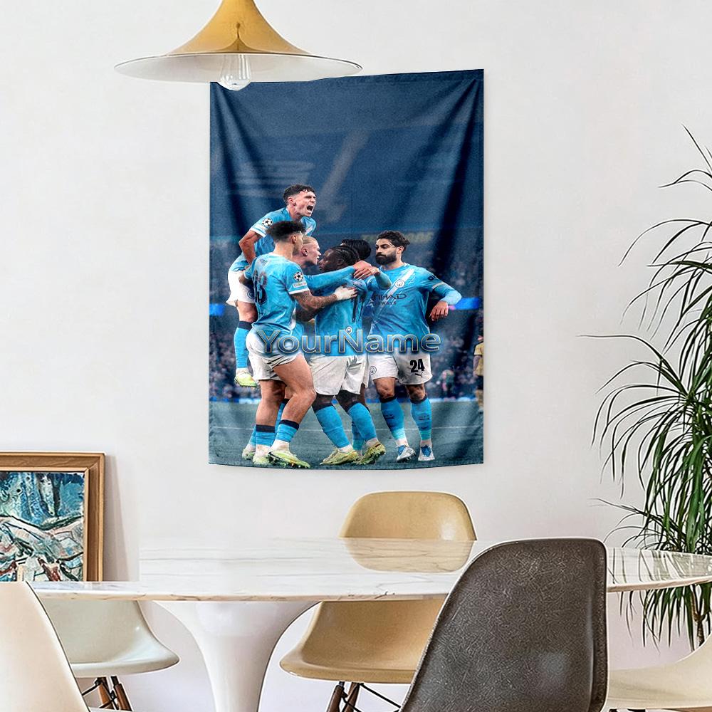 Manchester City Brugerdefineret Dit Navn Vægdekoration Vægtæppe Kunst Til Kæledyrs Mindesmærke Fødselsdag Bryllupsfest Baggrund Familiegave