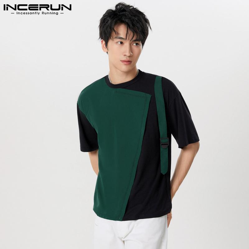 

INCERUN Мужские топы с короткими рукавами и круглым вырезом, летние лоскутные футболки 3XL чёрный