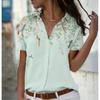 Summer Printed Office Short Sleeve Shirt Fashion Women New Plus Size Lapel Casual Simple Blouse 2025 Elegant Loose Tops Women's Clothing