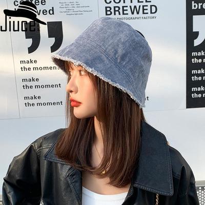 Persönlichkeit Einfassung Gewaschen Denim Eimer Hut Weiblichen Koreanischen Mode All-match Casual Sonnenhut