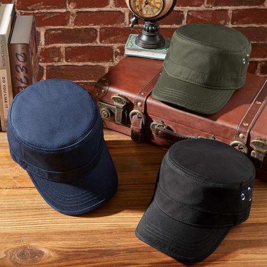 Men Summer Peaked Hat Solid Color Flat Top Wide Brim Adjustable Sun Protection Sunscreen Breathable Camping Baseball Hat Headwear