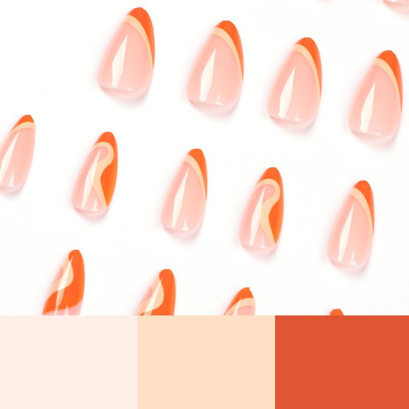 Wear Armor, French Simple Nail Piece, Wear Nail Orange Line Nail Art Finished Fake Nail Piece Nails