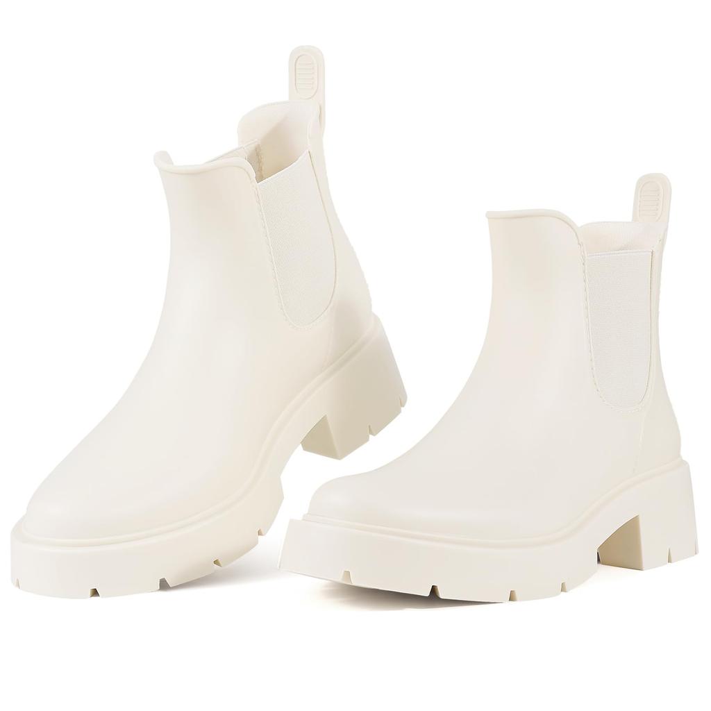 Fashion Crestar Damen Chelsea Combat Stiefel Outdoor Wasserdicht Knöchel Regenstiefel Damenmode Dicke Sohle Slip-on Klobige Blockabsatz Stiefel