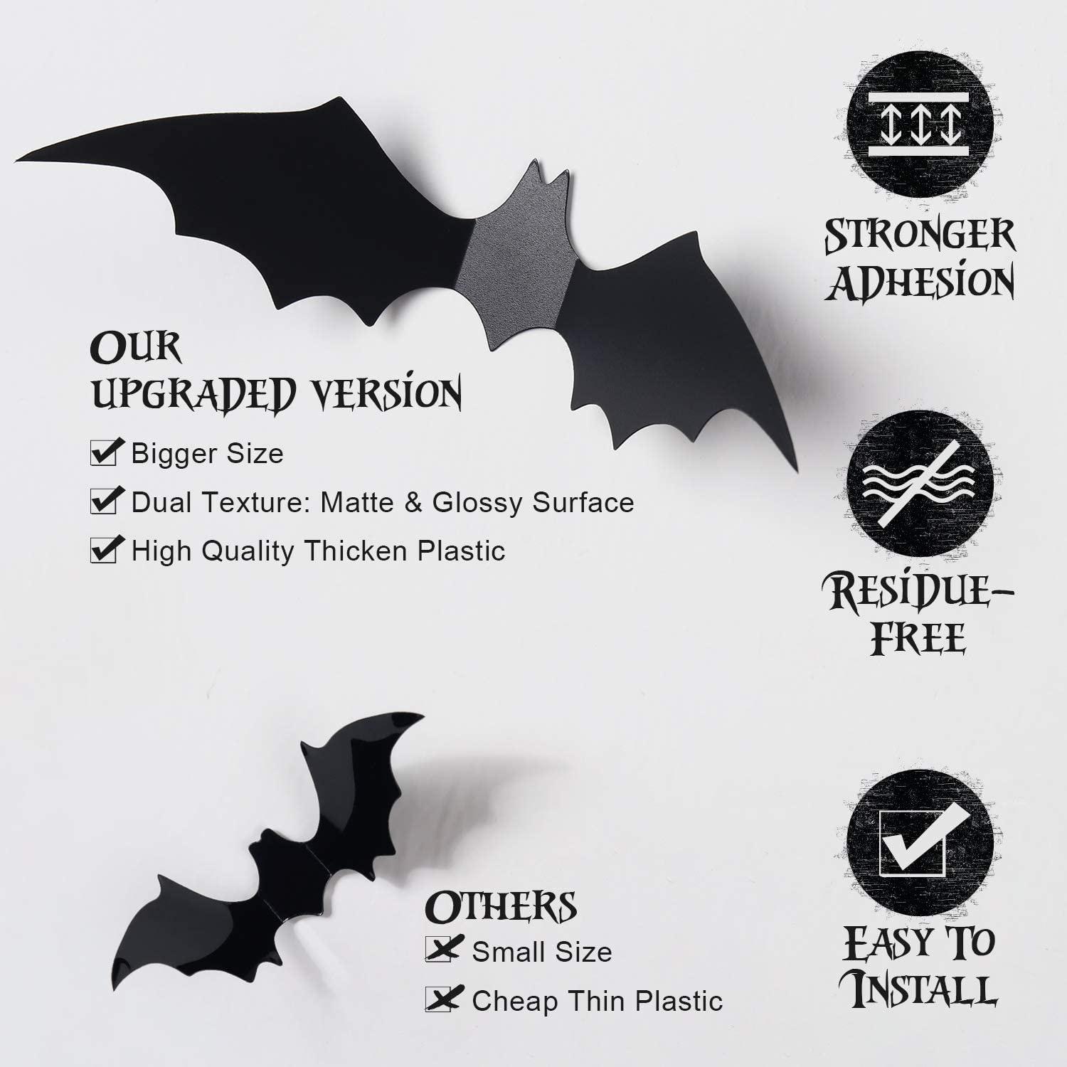120-teiliges 3D-Fledermaus-Dekoset Für Halloween - 4 Größen, Aus PVC, Für Wände & Fenster, Gruselig & Wiederverwendbar