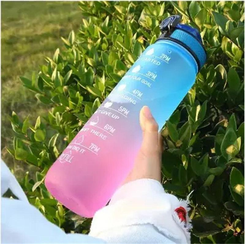 1pc 1000ml Large Capacity Gradient Water Bottle,Water Bottle with Straw 1 Litre Leakproof with Time Marker,for Sports Fitness