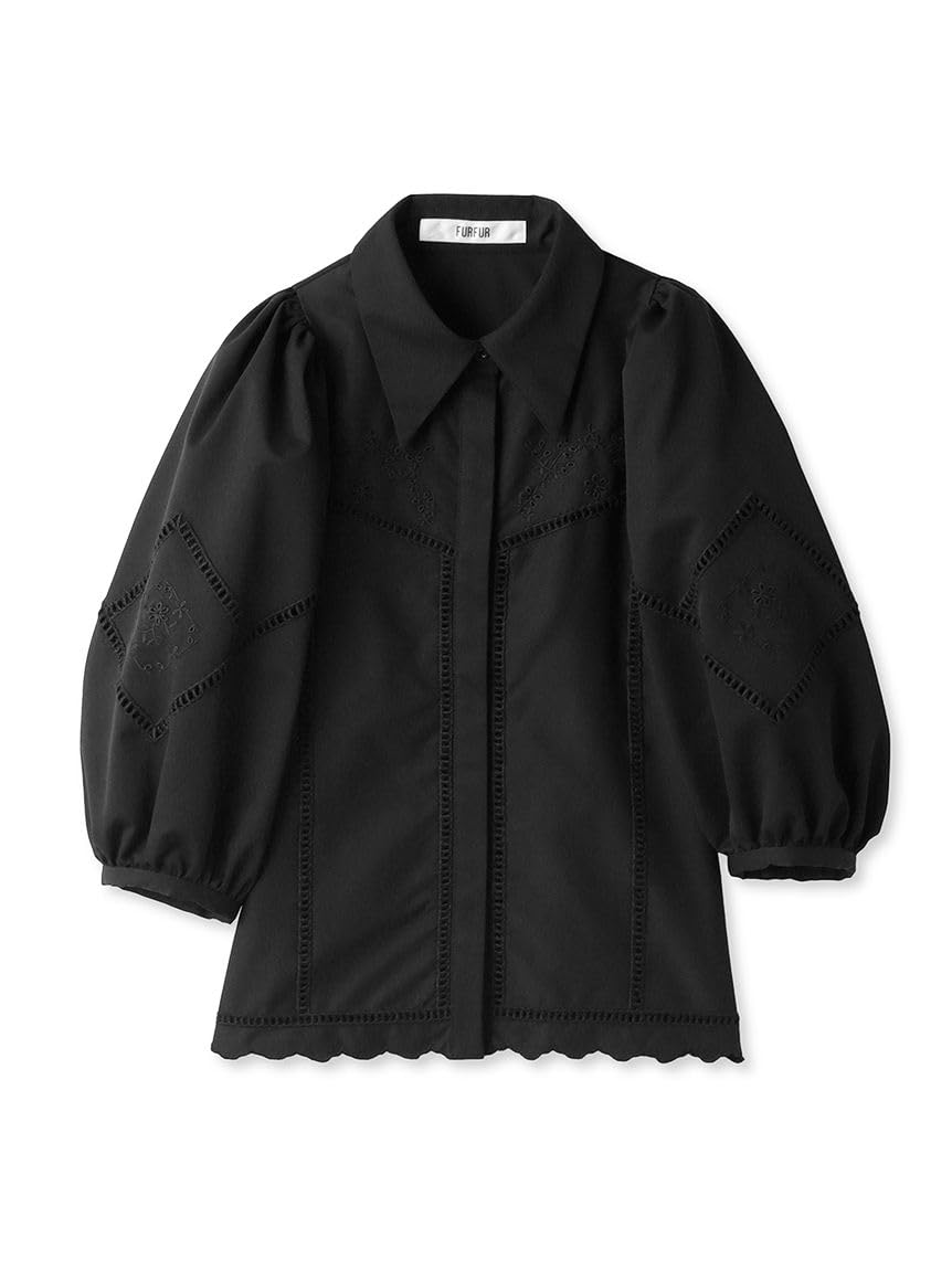 

Furfur Cutwork Embroidered Blouse RWFT241073 Black Women s чорний