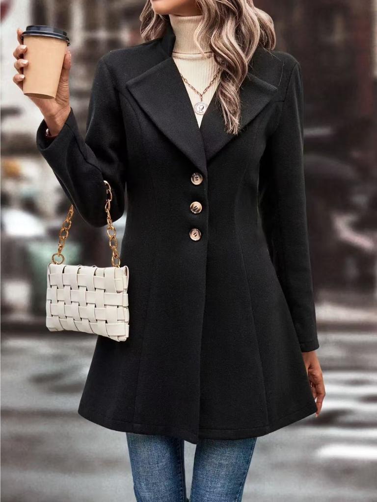Gabardina con cuello de solapa Abrigo cortavientos para mujer Ropa entallada Mujer Capa holgada Abrigo de lana de un solo botón Prendas de abrigo