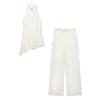 Satin Solid Color Silk Halter Neck Top + Wide Leg Pants - New European American Arrival