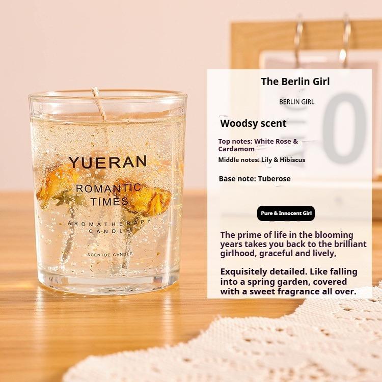 Real Flower Jelly Scented Candle Floral Candle Glass Bedroom Fragrance Ornament Gift