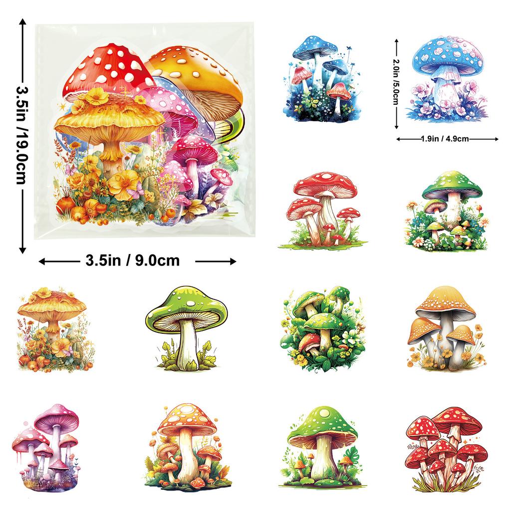 50 PET Stickers Creative Mushroom Leaves Hand Account Transparent Plant Hand Account Sticker Package Material Decoration
