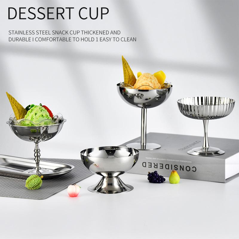 Retro nerezová dezertní miska - Styl Ins pohár na zmrzlinu a želé