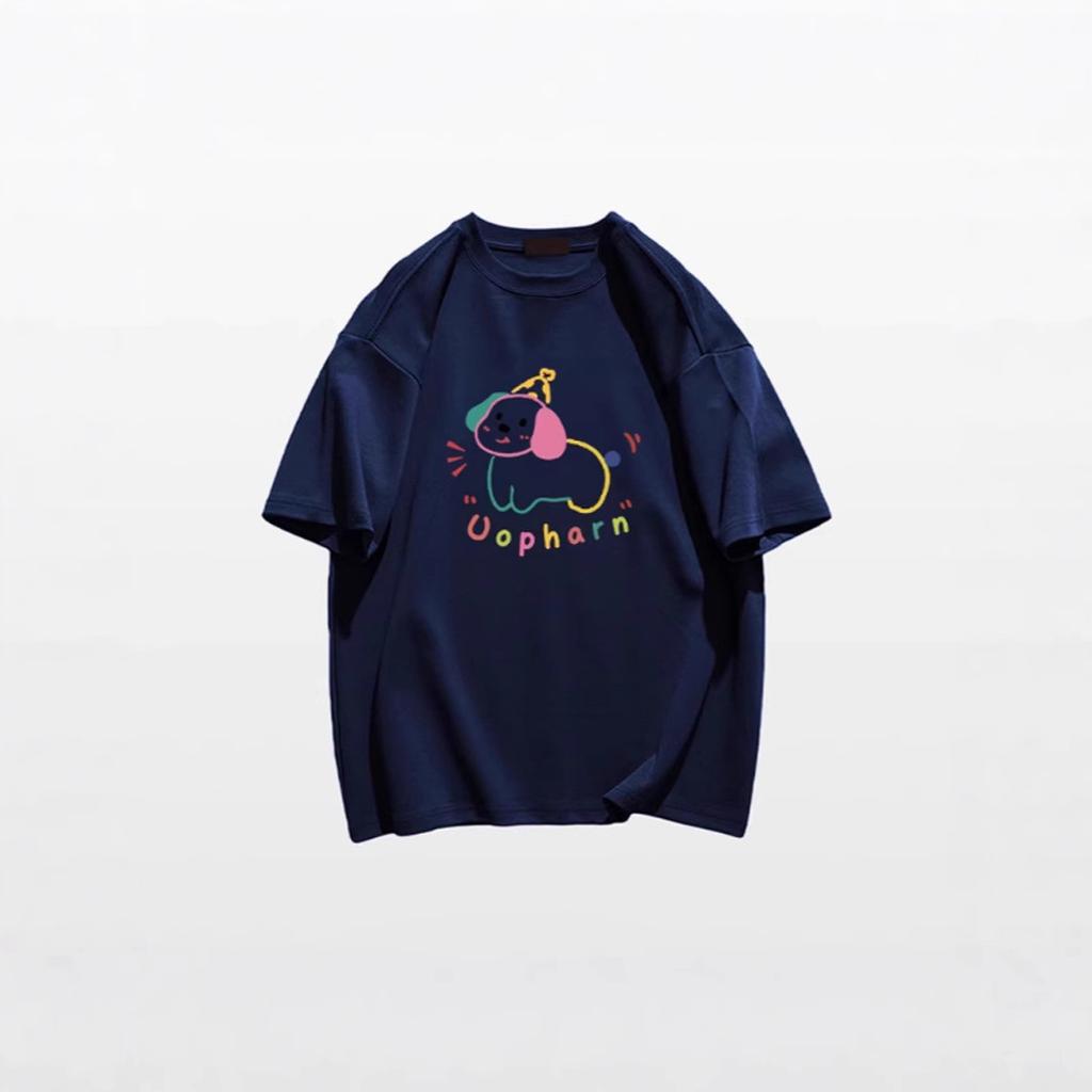 Summer New American Front Shoulder Niche Cartoon Puppy Design Sense Short Sleeve T-Shirt Women's Casual Age Reduction Versatile Top