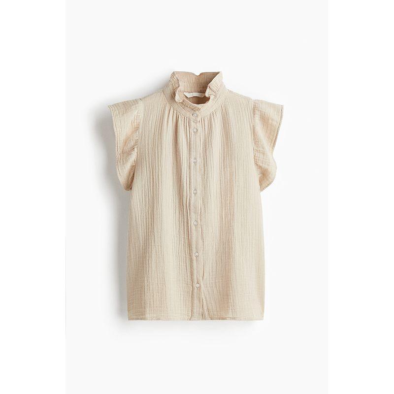 

Женская одежда HM 2025 Лето Новое поступление Топы из тонкой хлопковой ткани с рукавами-рюшами 1288339