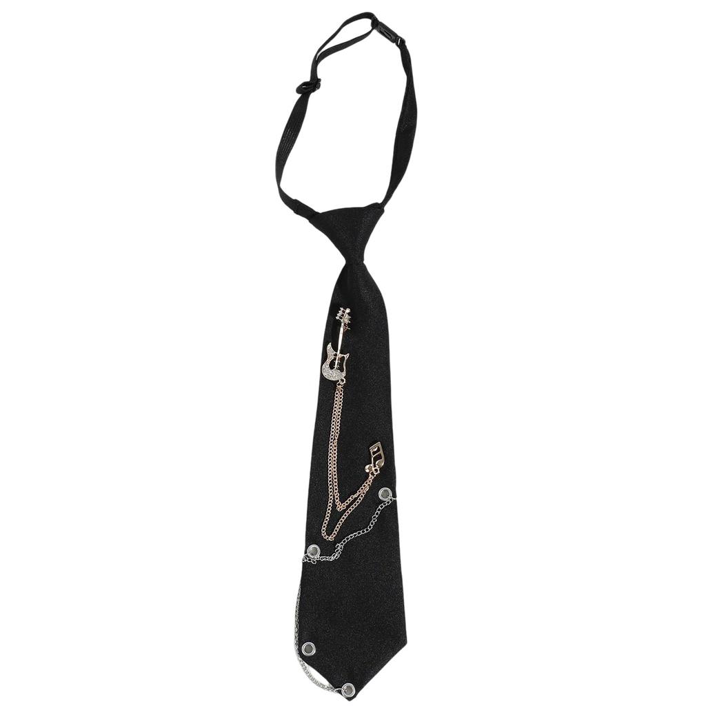Punk Metal Guitar Chain Tie for Music Lovers and Fashion Enthusiasts Adjustable Pre Tied Necktie for Concerts Parties