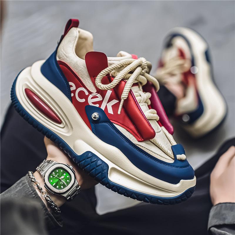 Fashion Men's Designer Shoes Brand Chunky Sneakers Two-tone Lace Up Casual Shoes for Men Fashion Student Vulcanized Zapatillas Hombre